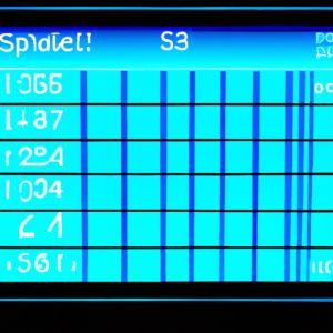 A light blue scale with a series of numbers and measurements displayed on the screen.