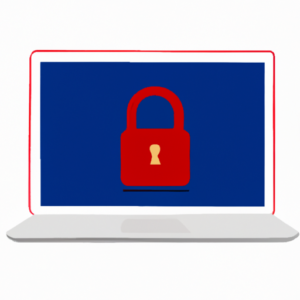 A laptop with a blue screen and a red lock icon.