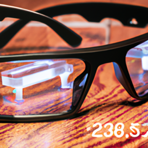 A pair of glasses with augmented reality overlay in the lenses.