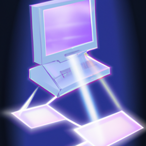 A stylized image of a computer with a glowing network connection.