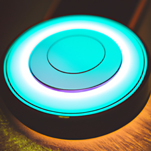 A close-up of a wireless charging pad with a glowing light.