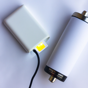 A power bank with a lightbulb radiating bright energy.