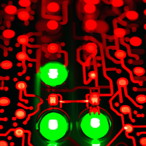 Suggestion: A dynamic circuit board with glowing red and green LEDs.