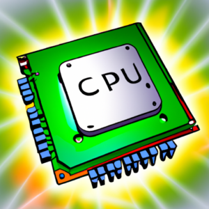 A cartoon-like image of a CPU with a colorful, glowing energy emanating from it.