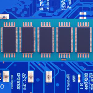 Suggested Prompt: A blue circuit board with a RAM chip and multiple memory modules.